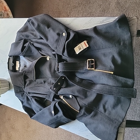 MICHAEL KORS Plus Size Coat Wool Blend w/Gold Hardware Black 1X NWT - Picture 11 of 16
